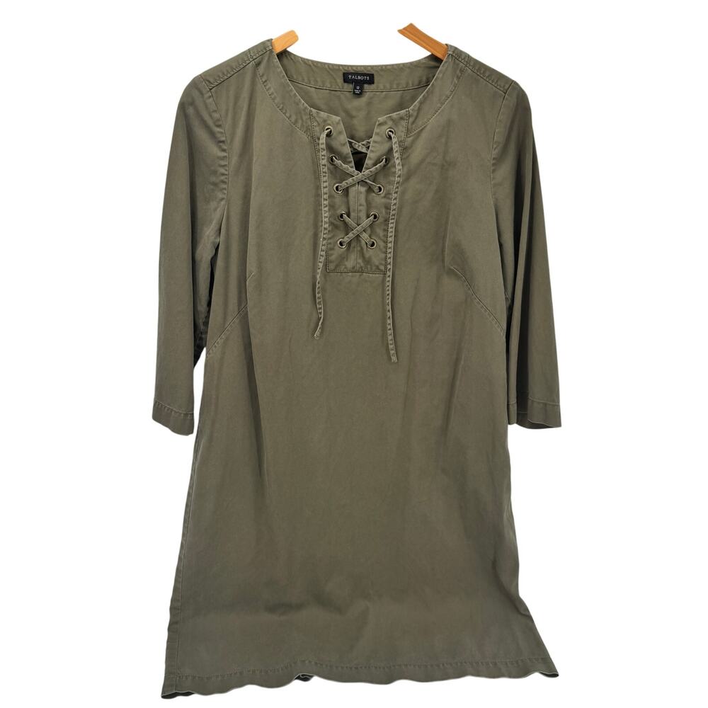 Talbots Dress Womens 12 Green Coastal Cotton Lyocell Pullover 3/4 Sleeve